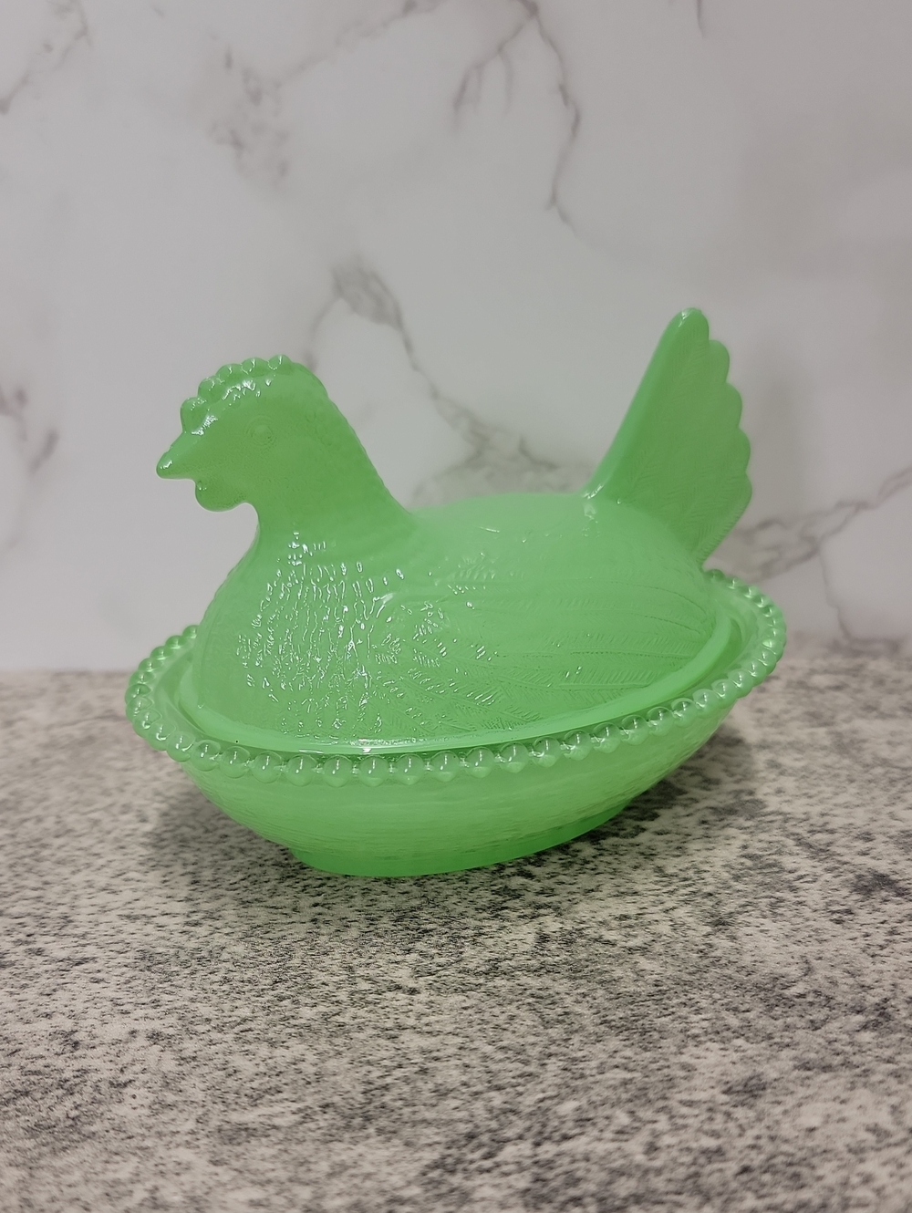 Jadeite Glass Hen on a nest HON